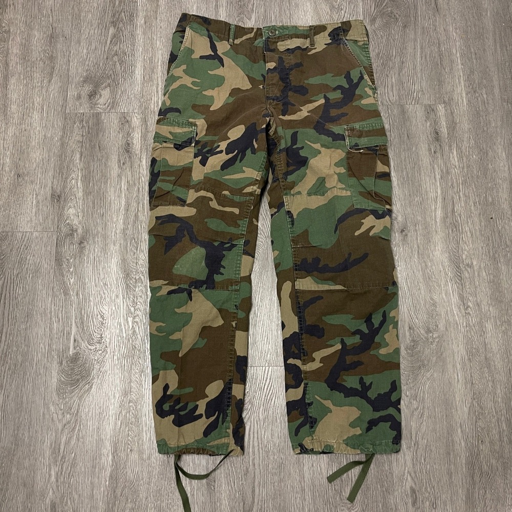 BDU Cargo Pants Mens Large Regular Green Woodland Camo Ripstop Military Tactical